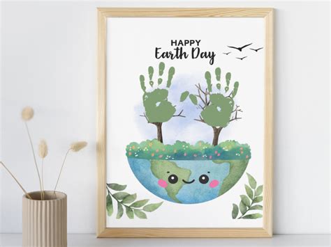 Earth Day Handprint Art Craft Printable Happy Earth Day Gift DIY Craft Preschool Kids Baby ...
