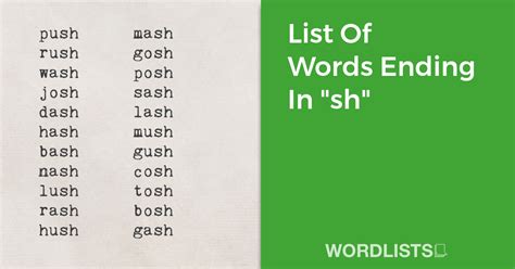 List Of Words Ending In "sh"