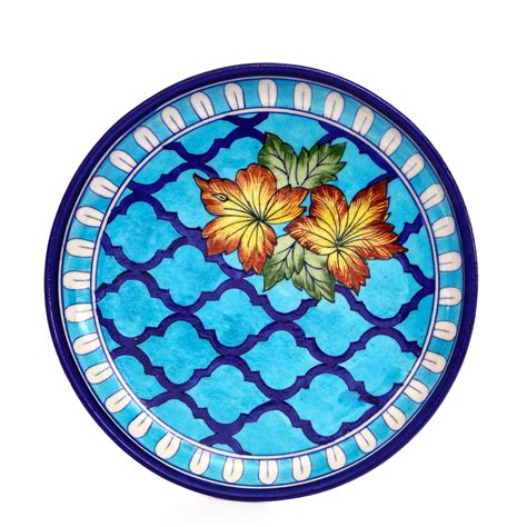 Handcrafted Blue Pottery Floral Decorative Plate—Blue – Natriel