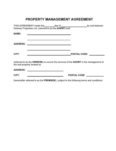Simple Property Management Agreement Templates - Printable Formats