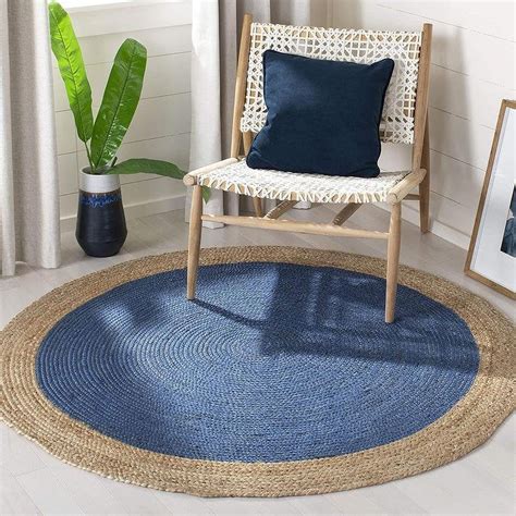Kh Handloom Handwoven Hand Braided Inner Blue Natural Jute Carpet for ...