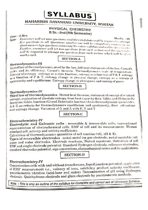 Bsc 4th sem physical chemistry - SYLLABUS MAHARISHI DAYANAND UNIVERSITY ...