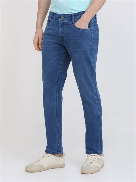 Parx Men Blue Knitted Low Rise Tapered Fit Cotton Blend Jeans – MyRaymond
