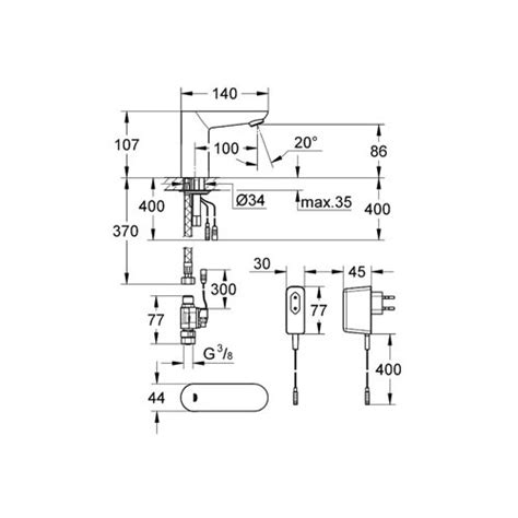 Grohe Fotoselli Lavabo Bataryası Elektrikli tek su giriş 36269000