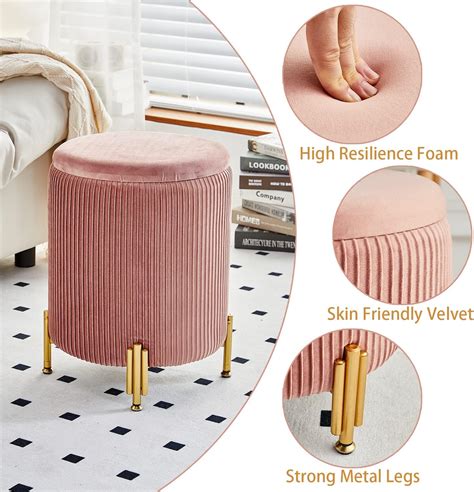 Buy Mxfurhawa Round Ottoman Foot Stool with Storage and Metal Legs for ...