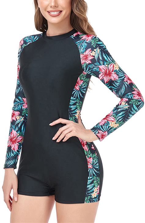 Womens One Piece Surfing Swimsuits Long Sleeve Boyleg Bathing Suits ...