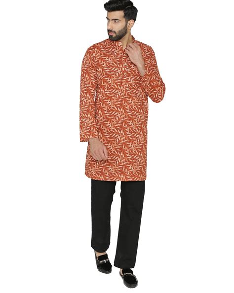 Buy Orange WINTAGE Tropical Print Kurta with Patch Pocket | AJIO