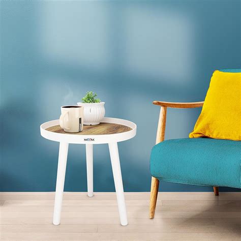 Nayasa Plastic Round Modern Side Coffee Table with an Asthetic Wooden ...