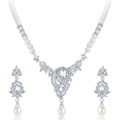 Sukkhi Fascinating Rhodium Plated AD Necklace Set for Women : Sukkhi ...