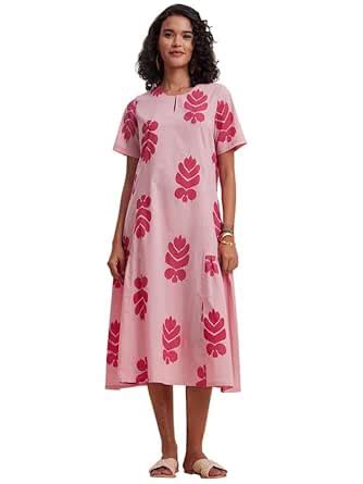 Buy Pink Fort Women Casual Cotton Knee-Length Ikat Gathered A-Line ...