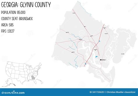 Large and Detailed Map of Glynn County in Georgia Stock Illustration ...