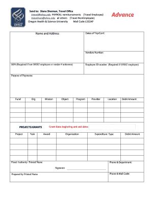 OHSU Travel Reimbursement Form - Blank Fillable Template | Fill Out ...