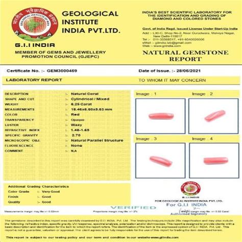 6.25 carat 7 ratti GII certified natural Italian cylindrical shape red ...