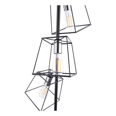 Tower 3 Light Matt Black and Polished Chrome Floor Lamp