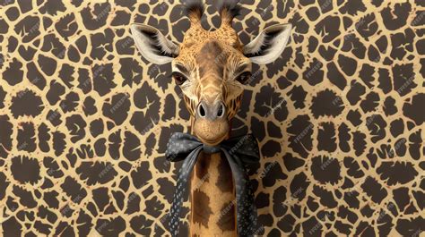 Premium Photo | Funny giraffe with black bow tie on a giraffe print ...