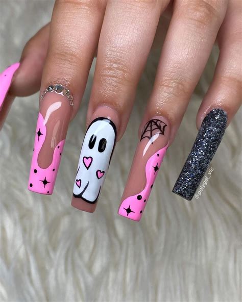 Nails By Vic on Instagram: "Pink Halloween Nails💕👻 New YouTube video ...