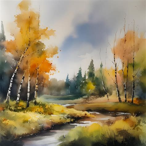 Premium AI Image | Watercolor landscape Watercolor river with ...