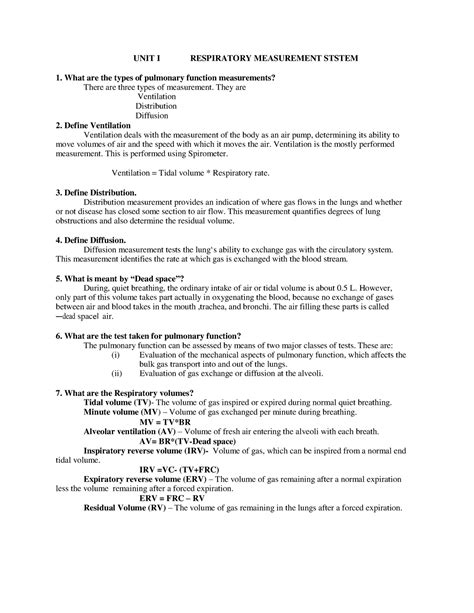 DTE 2 - Question - UNIT I RESPIRATORY MEASUREMENT STSTEM What are the ...