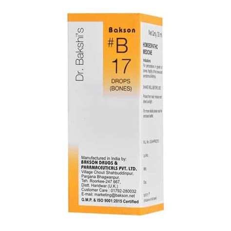 Buy DR BAKSHI'S BAKSON HOMOEOPATHY B17 BONES DROP 30 ML Online & Get ...