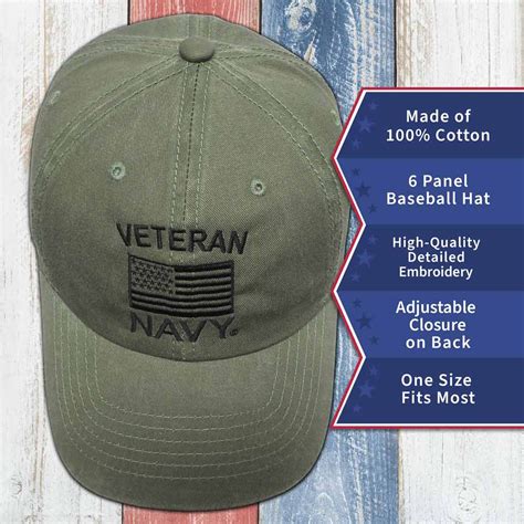 US Navy Veteran Hat with Embroidered Flag