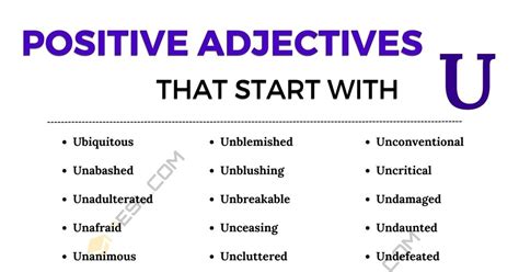 128 Positive Adjectives that Start with U | U Words to Describe Someone ...