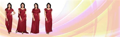 Buy CIERGE Women's Satin Solid Nightwear Set of 4 Pcs Maxi Nighty, Wrap ...