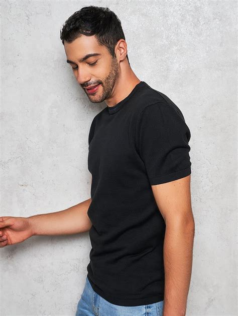 Buy 100% Supima Cotton Premium Crew Neck Knitwear Tee in Black for Men ...