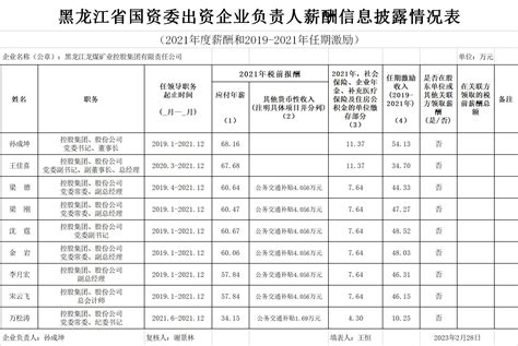 黑龙江省国资委出资企业负责人薪酬信息披露情况表