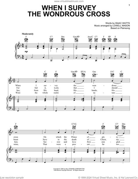 When I Survey The Wondrous Cross sheet music for voice, piano or guitar