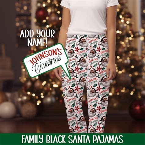 Women's Black Santa Christmas Pajama Pants, Personalized Sleepwear ...
