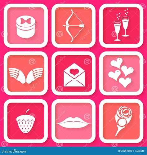 Set of 9 Icons of Valentine S Day Symbols Stock Illustration - Illustration of frame, emotion ...
