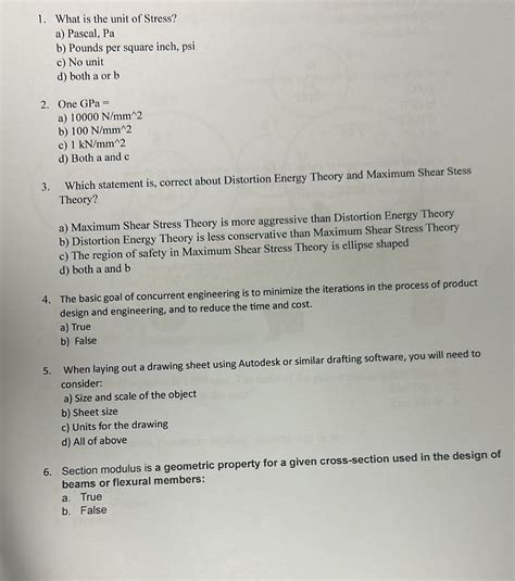 Solved What is the unit of Stress?a) ﻿Pascal, Pab) ﻿Pounds | Chegg.com