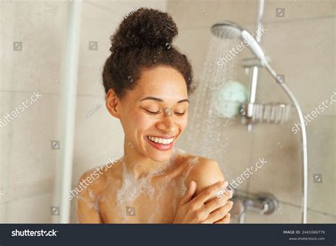 Woman Taking Shower Bathroom Smiling Stock Photo 2441066779 | Shutterstock