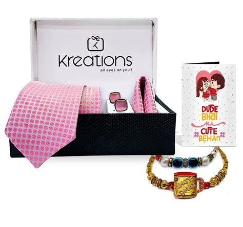 Buy Rakhi with 2 Shade Pink Pattern Tie Gift Combo Set in India at Best ...