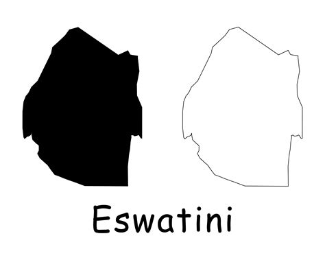 Map of Eswatini, Eswatini Map, Black White Detailed Solid Outline Boundary Country Map of ...