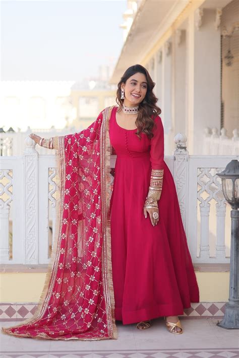 Exclusive Heavy Sleeves Work Pink Color Gown With Dupatta