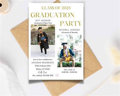 Graduation Party Invitation Template Two Graduates Invitation - Etsy