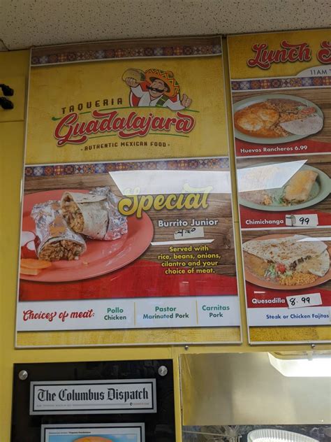 Menu at Taqueria Guadalajara restaurant, Columbus, Home Acre Dr