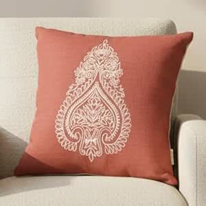 Buy ANWYN Orange 100% Cotton Paisely Embroidered Square Cushion Covers ...