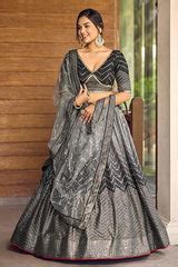 Black Thread Embroidery Lehenga Choli with Dupatta - shubhkalastore.com
