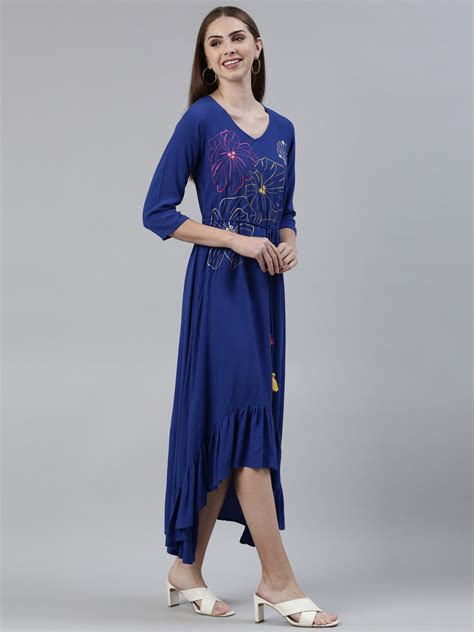 Neerus Blue Ethnic Printed Viscose Rayon Anarkali Kurti for Festive ...