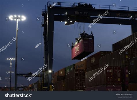 Crane Moves Shipping Container Yusen Container Stock Photo 2263804353 ...