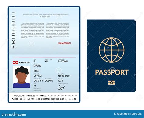 与蓝色盖子的被打开的国际护照模板 向量例证. 插画 包括有 盖子, 国籍, 文件, 信息, 例证, 移出 - 135642401