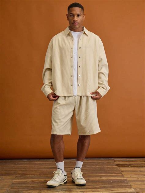 Musero Long Line Baggy Pinstripe Shorts Button Fastening Spring Summer ...