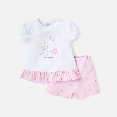 Juniors Bunny Embroidered Top and Shorts Set