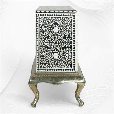 Royal Mother Of Pearl Inlay 2 Drawer Chest Black – Luxury Handicrafts