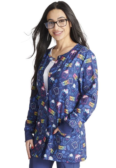 Cherokee Prints Scrubs Jacket For Women Snap Front Print Warm-up CK321 - Walmart.com