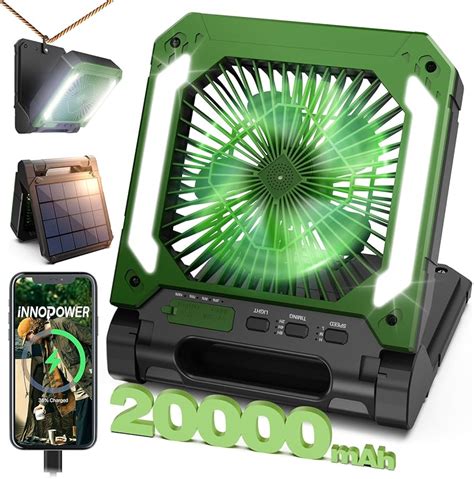 20000mAh Rechargeable Solar Camping Fan with Led Lantern, 3 Speeds ...