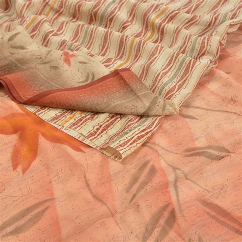 Sanskriti Vintage Peach Indian Pure Crepe Silk Sarees Printed Sari Cra