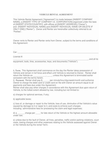 Free, Printable Car Rental Agreement Templates [PDF, Word]
